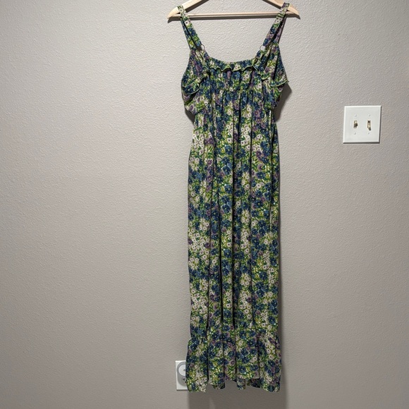 Natural Life Elizabeth Maxi Dress Green Floral Boho Babydoll Size Large - Picture 5 of 15